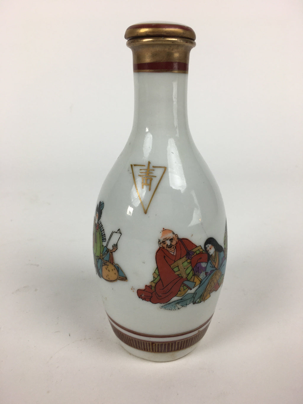 Japanese Porcelain Kutani Ware Sake Bottle Vtg Lidded Tokkuri Heian TS319