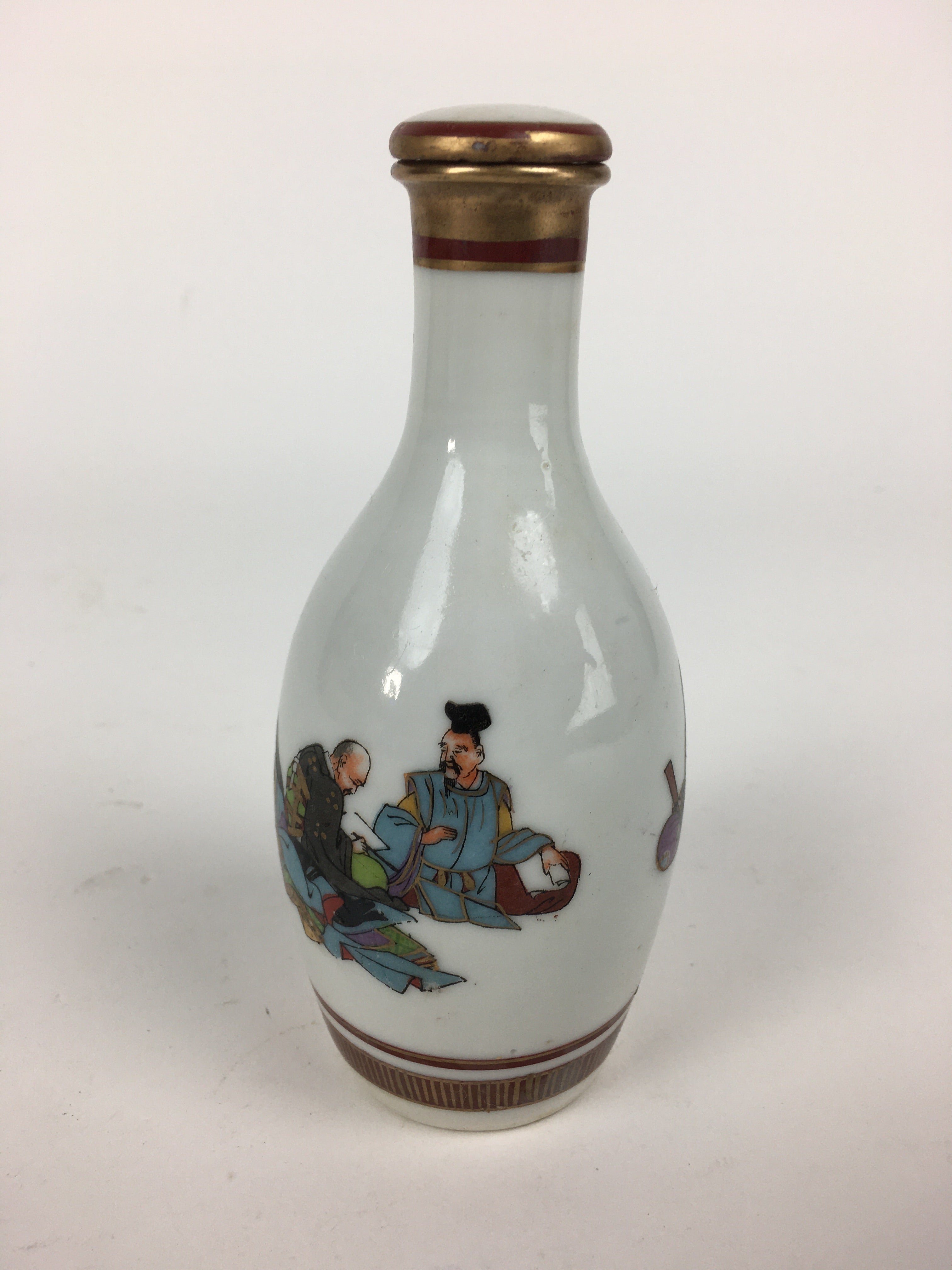 Japanese Porcelain Kutani Ware Sake Bottle Vtg Lidded Tokkuri Heian TS319