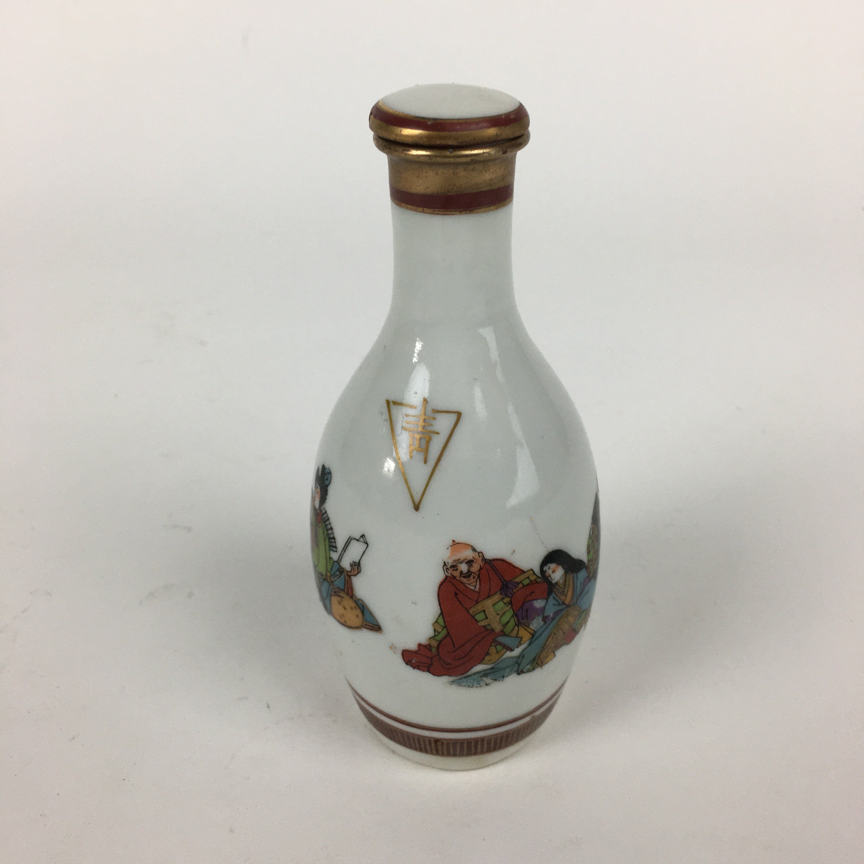 Japanese Porcelain Kutani Ware Sake Bottle Vtg Lidded Tokkuri Heian TS319