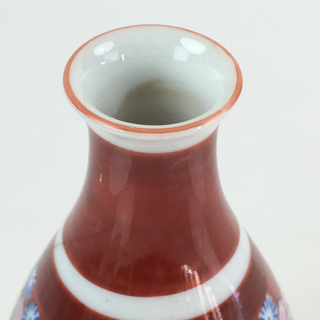 Japanese Porcelain Kutani Ware Sake Bottle Vtg Tokkuri Flower Red TS441