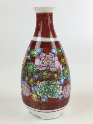 Japanese Porcelain Kutani Ware Sake Bottle Vtg Tokkuri Flower Red TS441