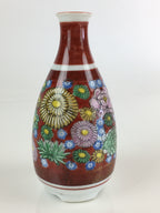 Japanese Porcelain Kutani Ware Sake Bottle Vtg Tokkuri Flower Red TS441