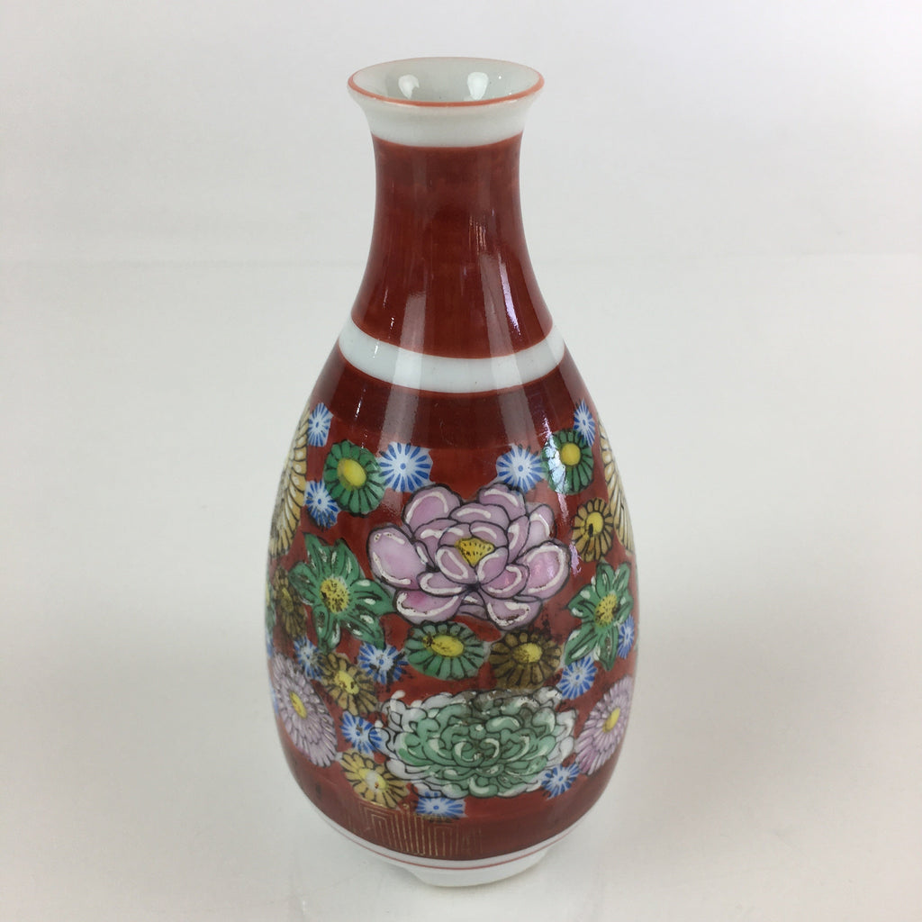 Japanese Porcelain Kutani Ware Sake Bottle Vtg Tokkuri Flower Red TS441