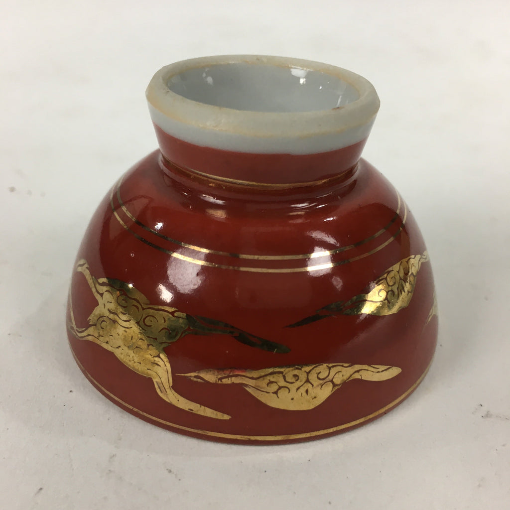 Japanese Porcelain Kutani Ware Sake Cup Vtg Guinomi Ochoko Red Gold Crane GU997