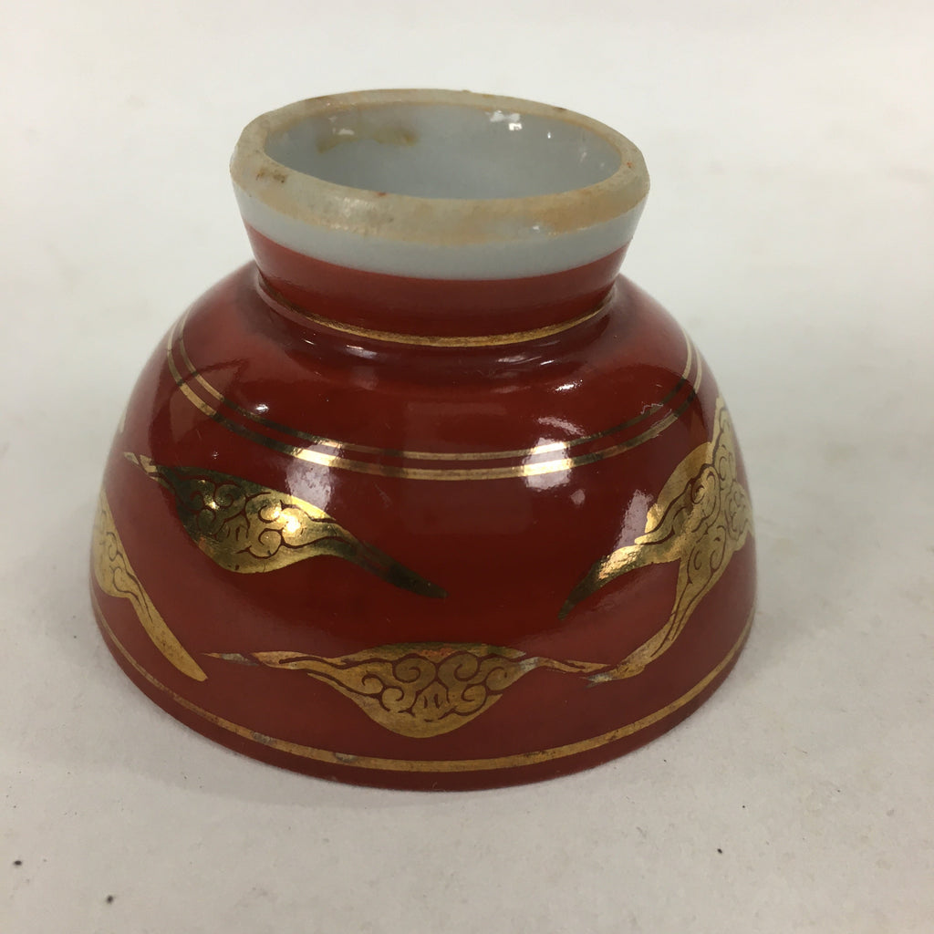Japanese Porcelain Kutani Ware Sake Cup Vtg Guinomi Ochoko Red Gold Crane GU998