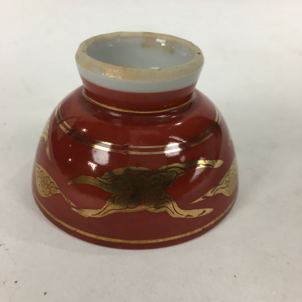 Japanese Porcelain Kutani Ware Sake Cup Vtg Guinomi Ochoko Red Gold Crane GU998