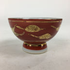 Japanese Porcelain Kutani Ware Sake Cup Vtg Guinomi Ochoko Red Gold Crane GU999