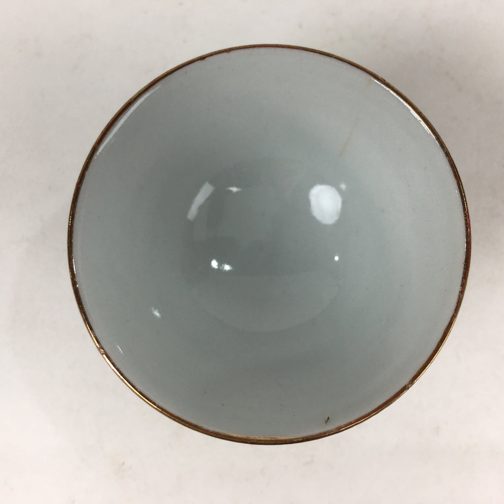 Japanese Porcelain Kutani Ware Sake Cup Vtg Guinomi Ochoko Red Gold Crane GU999