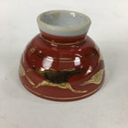 Japanese Porcelain Kutani Ware Sake Cup Vtg Guinomi Ochoko Red Gold Crane GU999