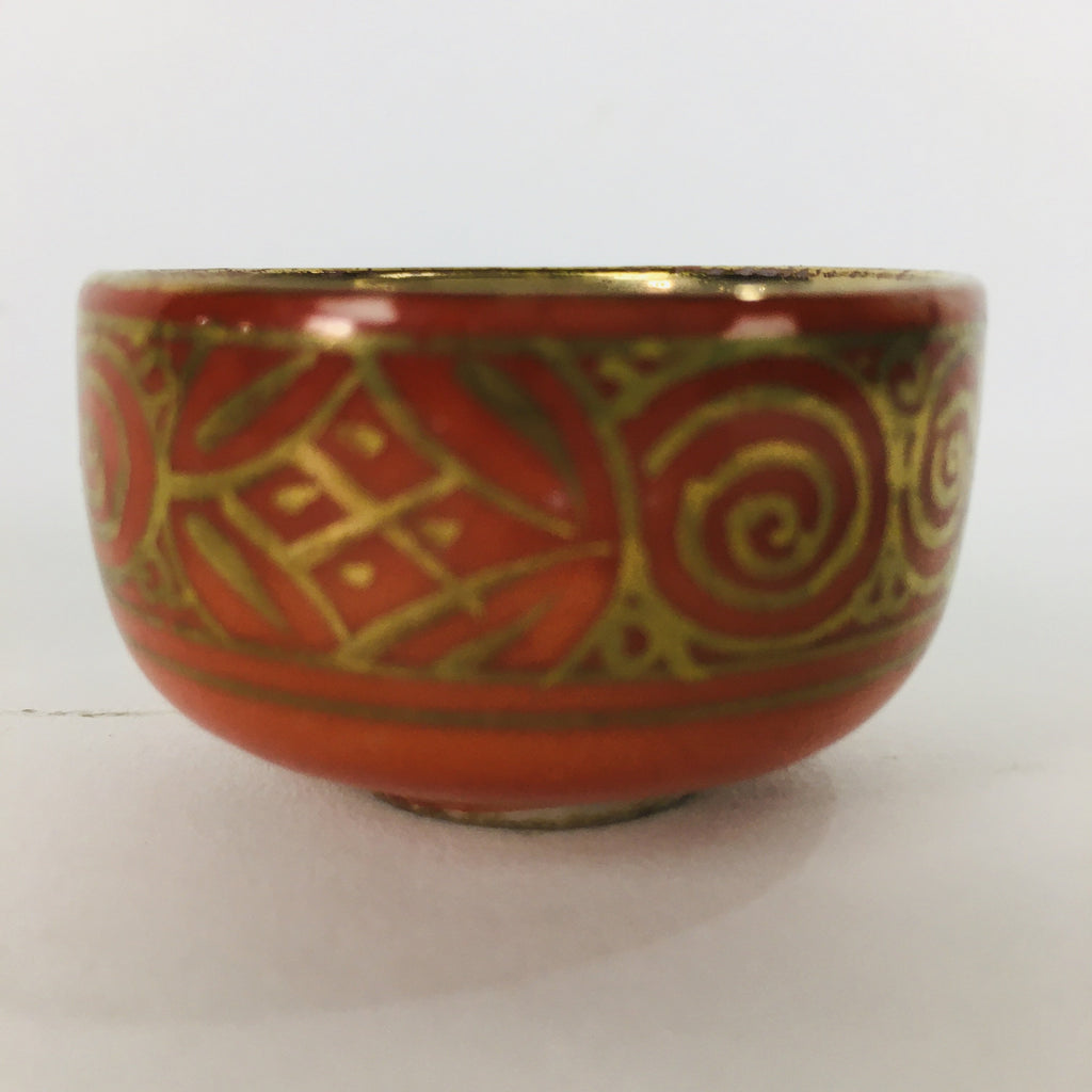 Japanese Porcelain Kutani Ware Sake Cup Vtg Guinomi Ochoko Red Gold GU926