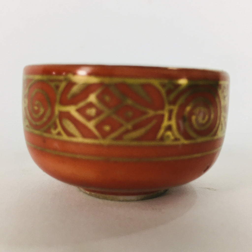 Japanese Porcelain Kutani Ware Sake Cup Vtg Guinomi Ochoko Red Gold GU927