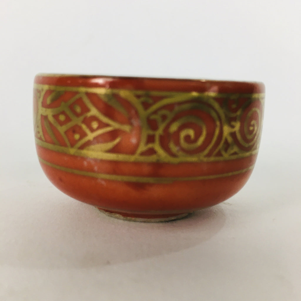 Japanese Porcelain Kutani Ware Sake Cup Vtg Guinomi Ochoko Red Gold GU927