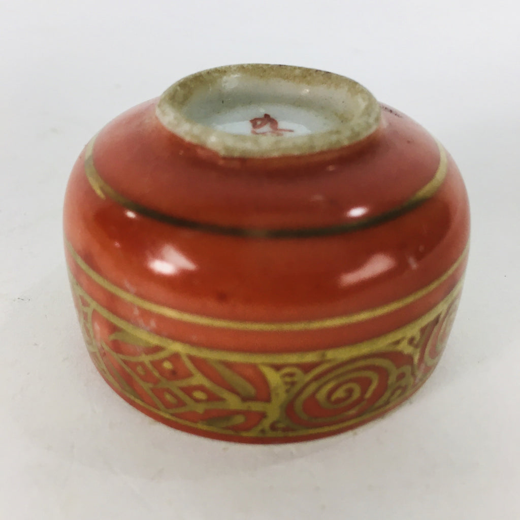 Japanese Porcelain Kutani Ware Sake Cup Vtg Guinomi Ochoko Red Gold GU927