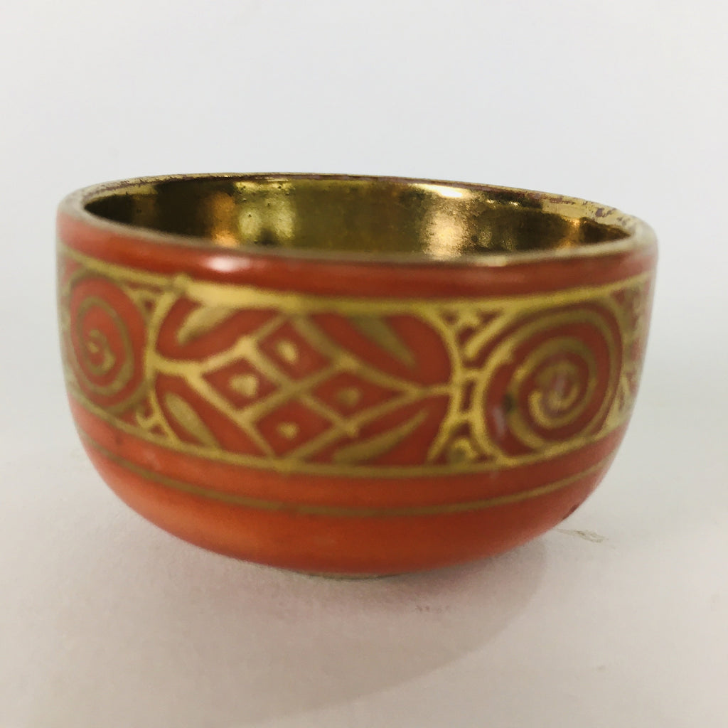 Japanese Porcelain Kutani Ware Sake Cup Vtg Guinomi Ochoko Red Gold GU927