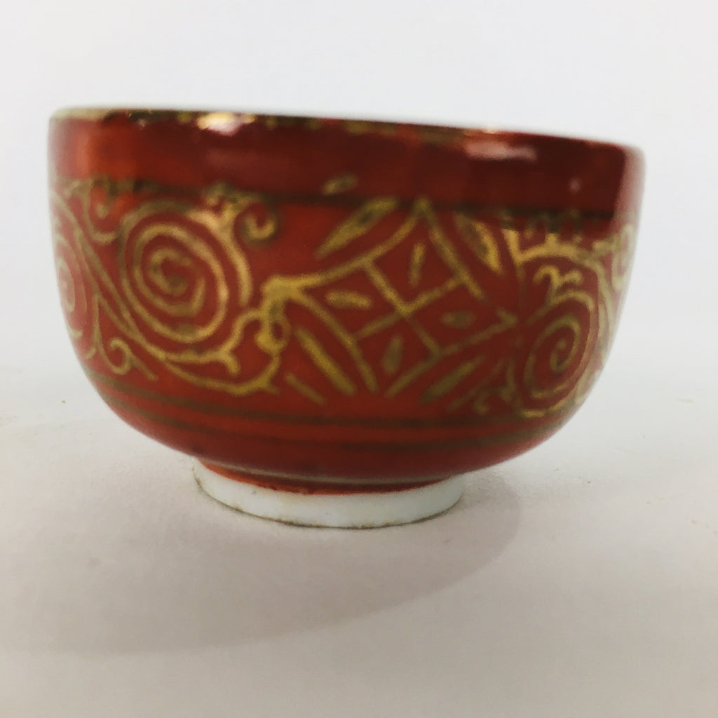 Japanese Porcelain Kutani Ware Sake Cup Vtg Guinomi Ochoko Red Gold GU928