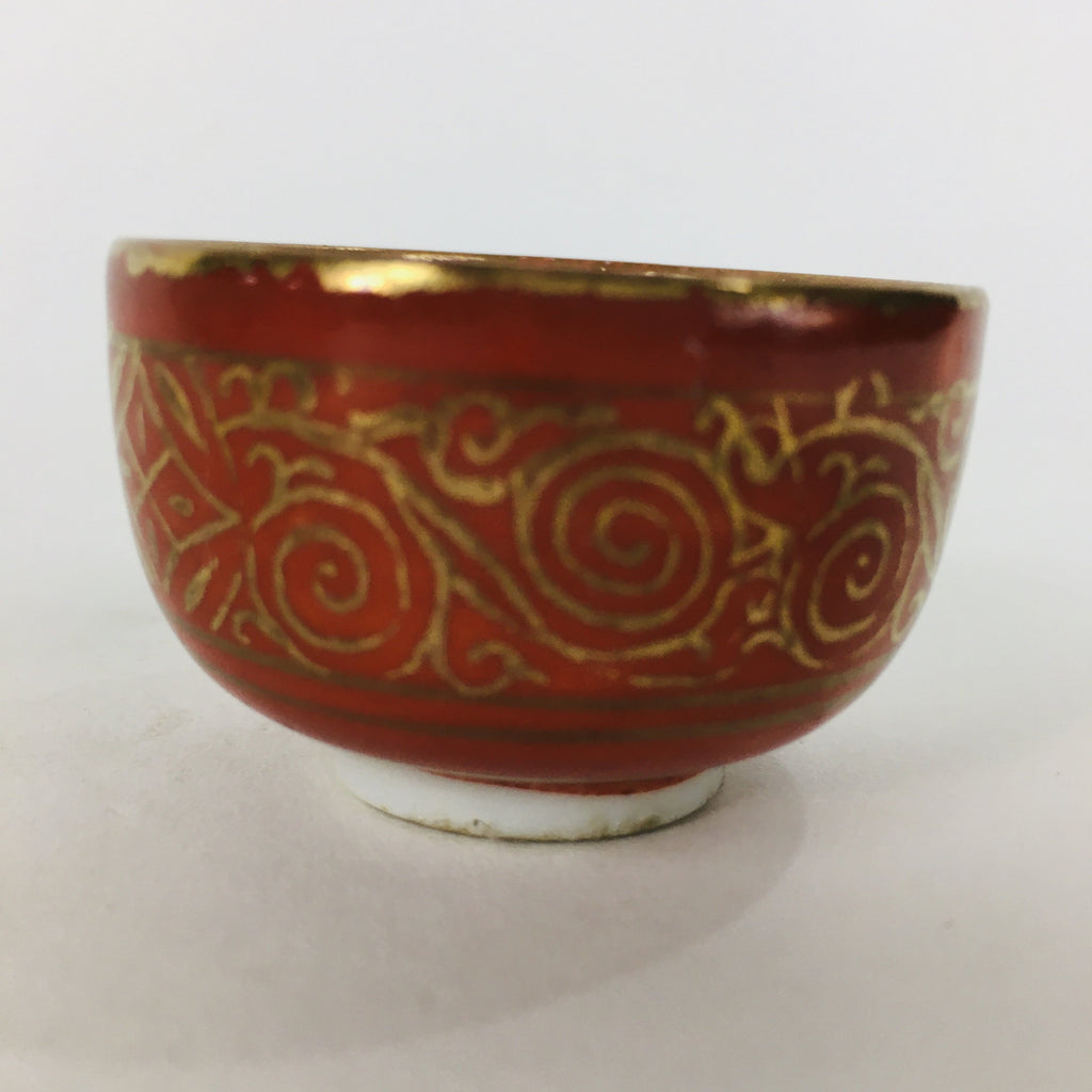 Japanese Porcelain Kutani Ware Sake Cup Vtg Guinomi Ochoko Red Gold GU928