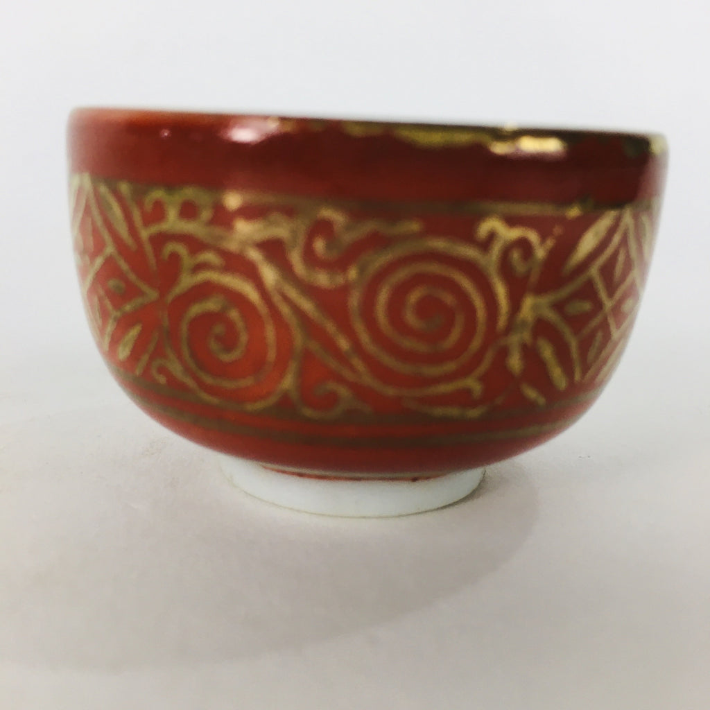 Japanese Porcelain Kutani Ware Sake Cup Vtg Guinomi Ochoko Red Gold GU928