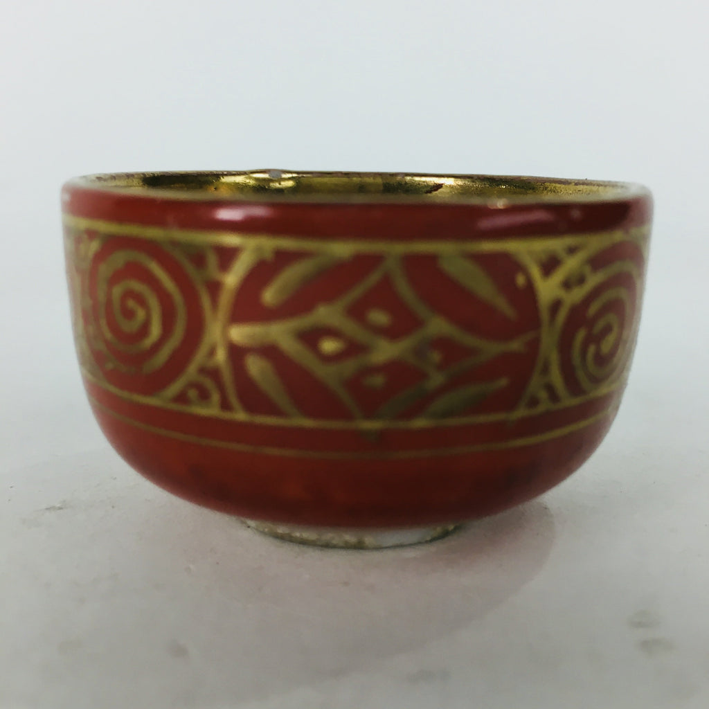 Japanese Porcelain Kutani Ware Sake Cup Vtg Guinomi Ochoko Red Gold GU929