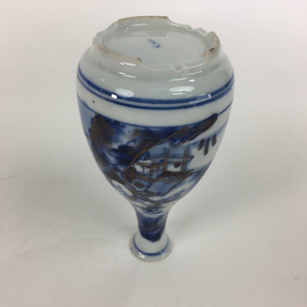 Japanese Porcelain Kutani ware Sake Bottle Tokkuri Vtg Gold Mountain Design TS30