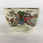 Japanese Porcelain Kyo Ware Small Bowl Cup Rickshaw Peony Flower Kobachi PP747