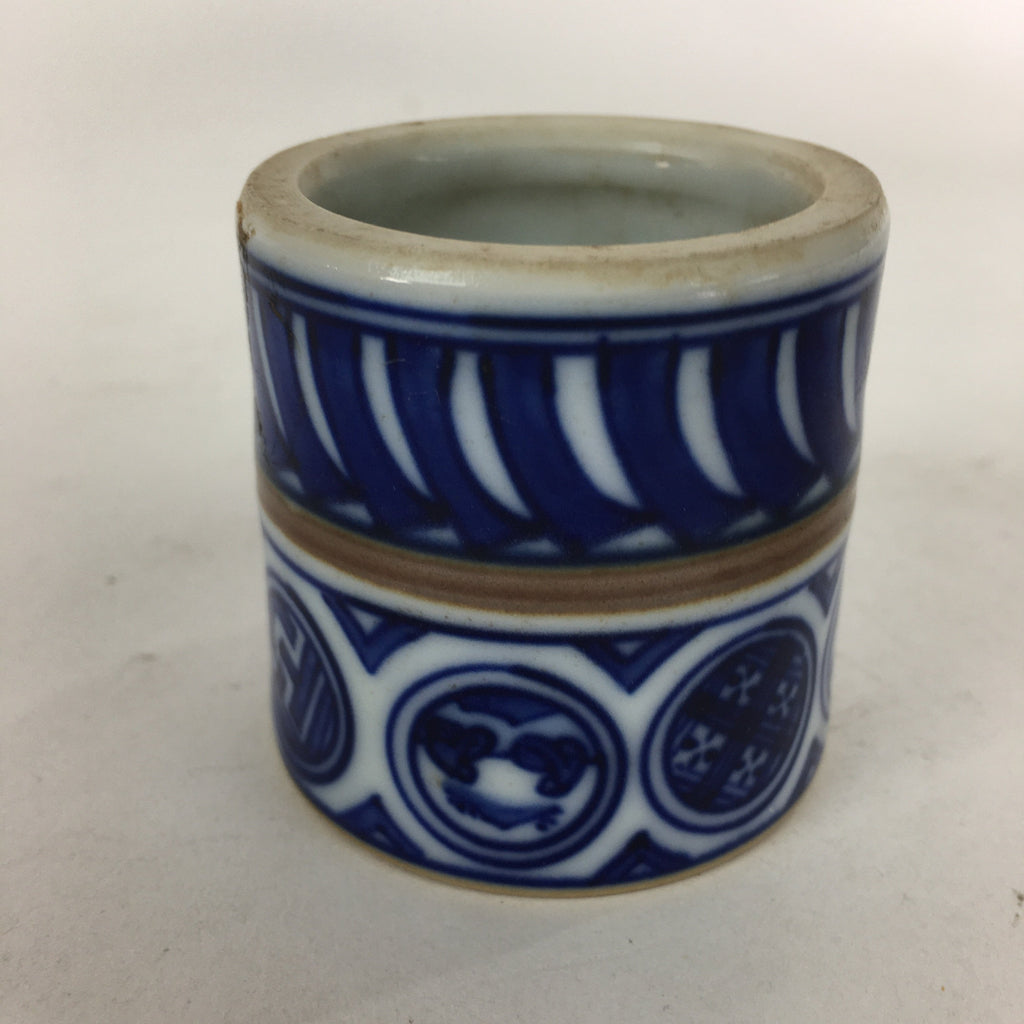 Japanese Porcelain Ladle Rest Lid Stand Tea Ceremony Vtg Futaoki Sometsuke TG143