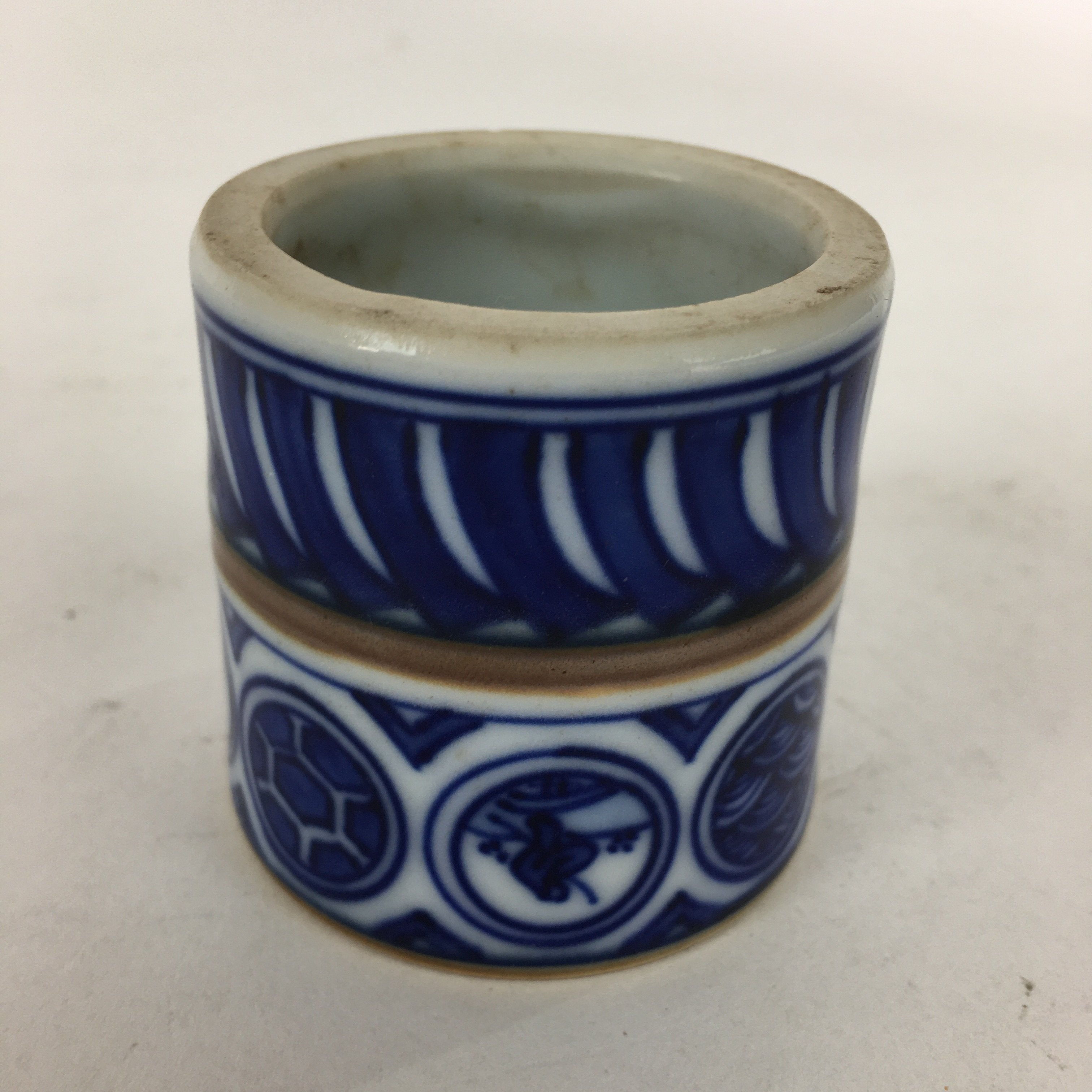 Japanese Porcelain Ladle Rest Lid Stand Tea Ceremony Vtg Futaoki Sometsuke TG143