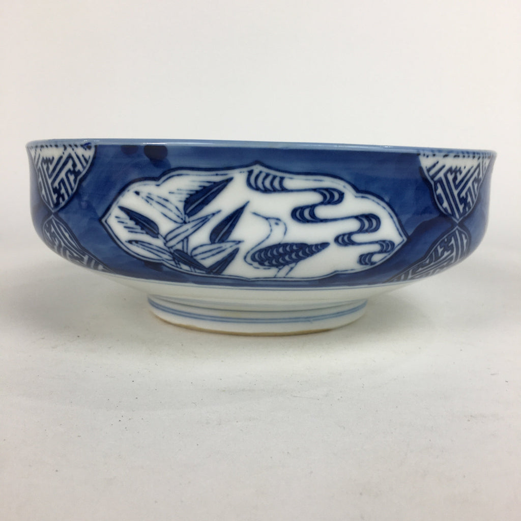 Japanese Porcelain Large Bowl Vtg Blue White Sometsuke Bird Countryside PP551