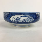 Japanese Porcelain Large Bowl Vtg Blue White Sometsuke Bird Countryside PP551