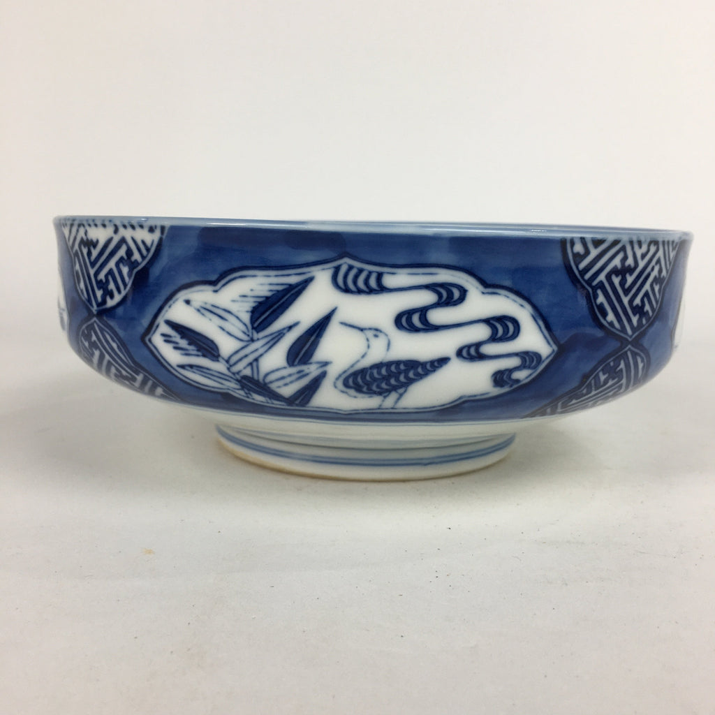 Japanese Porcelain Large Bowl Vtg Blue White Sometsuke Bird Countryside PP551