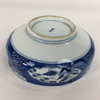 Japanese Porcelain Large Bowl Vtg Blue White Sometsuke Bird Countryside PP551