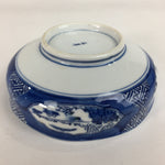 Japanese Porcelain Large Bowl Vtg Blue White Sometsuke Bird Countryside PP552