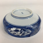 Japanese Porcelain Large Bowl Vtg Blue White Sometsuke Bird Countryside PP552