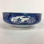 Japanese Porcelain Large Bowl Vtg Blue White Sometsuke Bird Countryside PP552