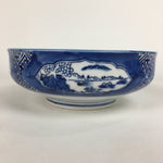 Japanese Porcelain Large Bowl Vtg Blue White Sometsuke Bird Countryside PP552