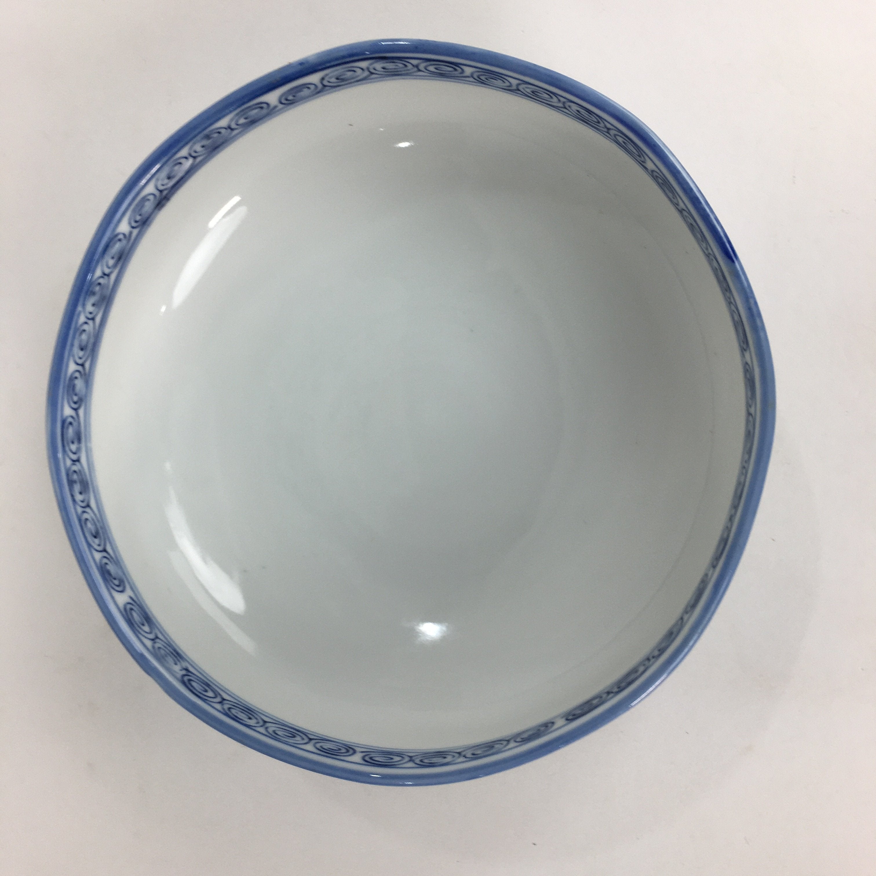 Japanese Porcelain Large Bowl Vtg Blue White Sometsuke Bird Countryside PP552