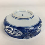 Japanese Porcelain Large Bowl Vtg Blue White Sometsuke Bird Countryside PP552