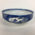 Japanese Porcelain Large Bowl Vtg Blue White Sometsuke Bird Countryside PP552