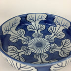 Japanese Porcelain Large Bowl Vtg Blue White Sometsuke Chrysanthemum PP554