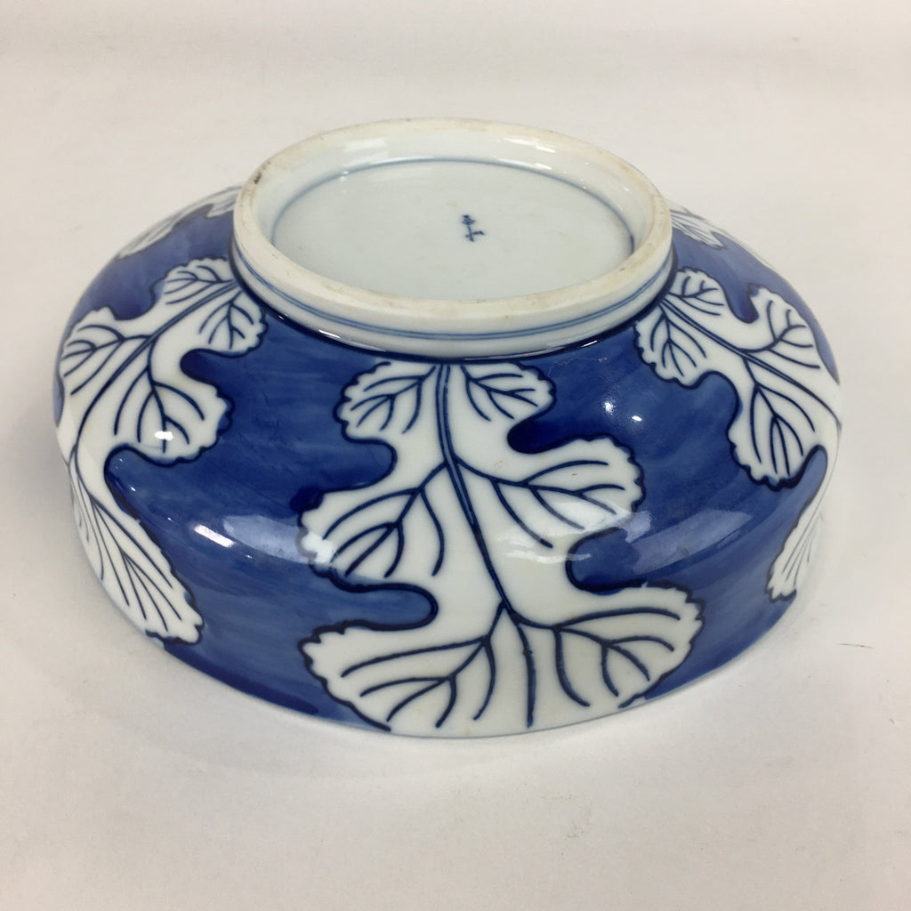 Japanese Porcelain Large Bowl Vtg Blue White Sometsuke Chrysanthemum PP554