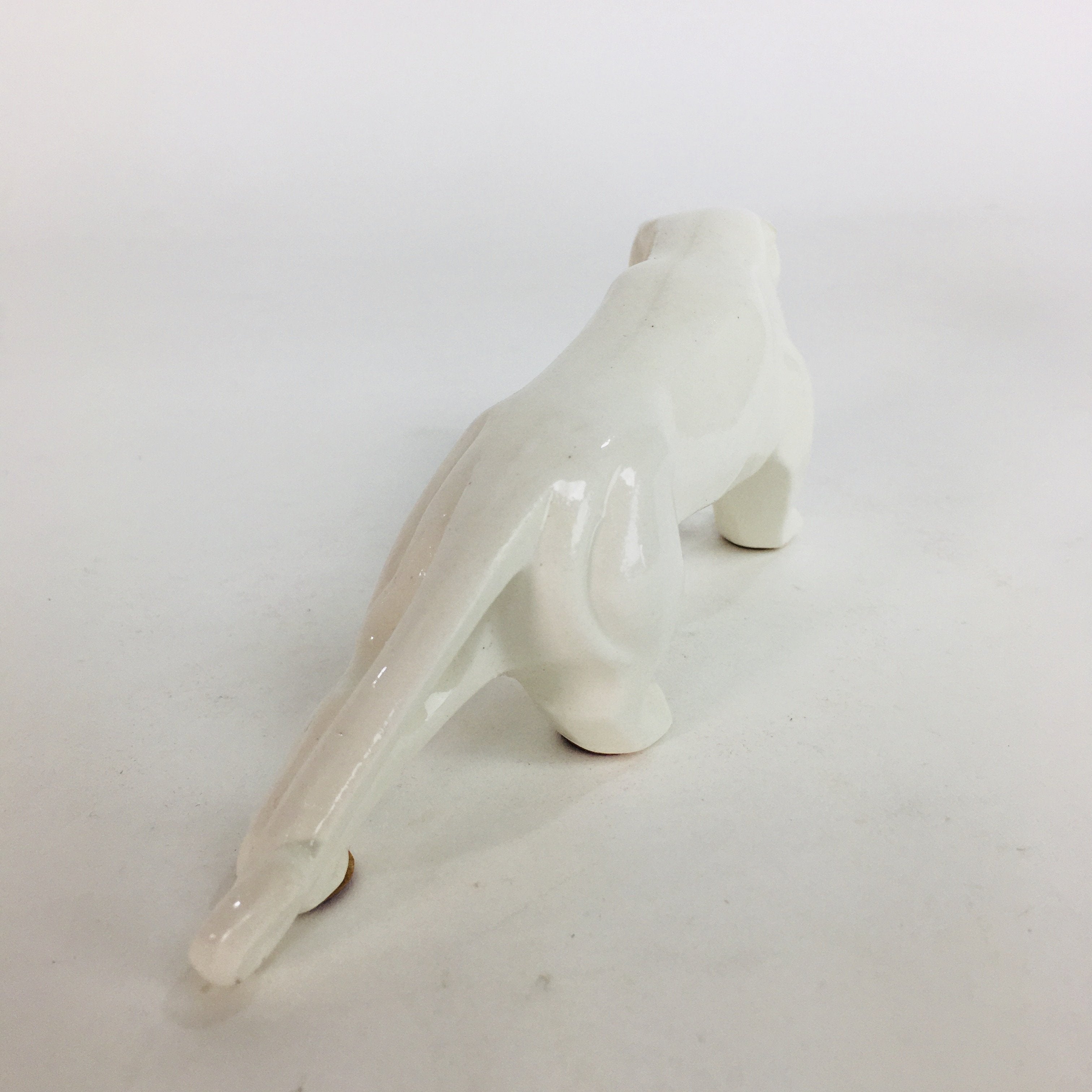 Japanese Pocelain Leopard Figurine Vtg Kokeshi Doll Pottery White Okimono KF567