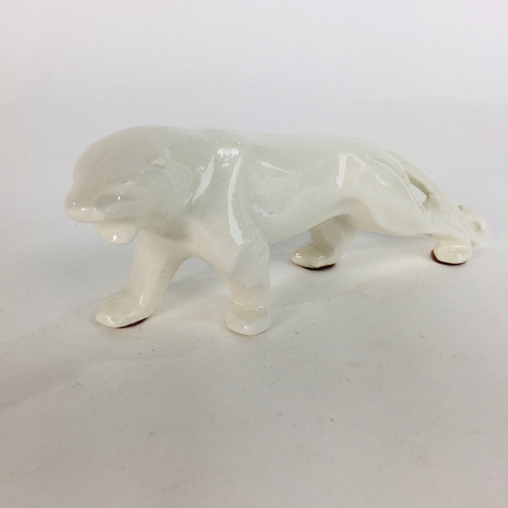 Japanese Pocelain Leopard Figurine Vtg Kokeshi Doll Pottery White Okimono KF567