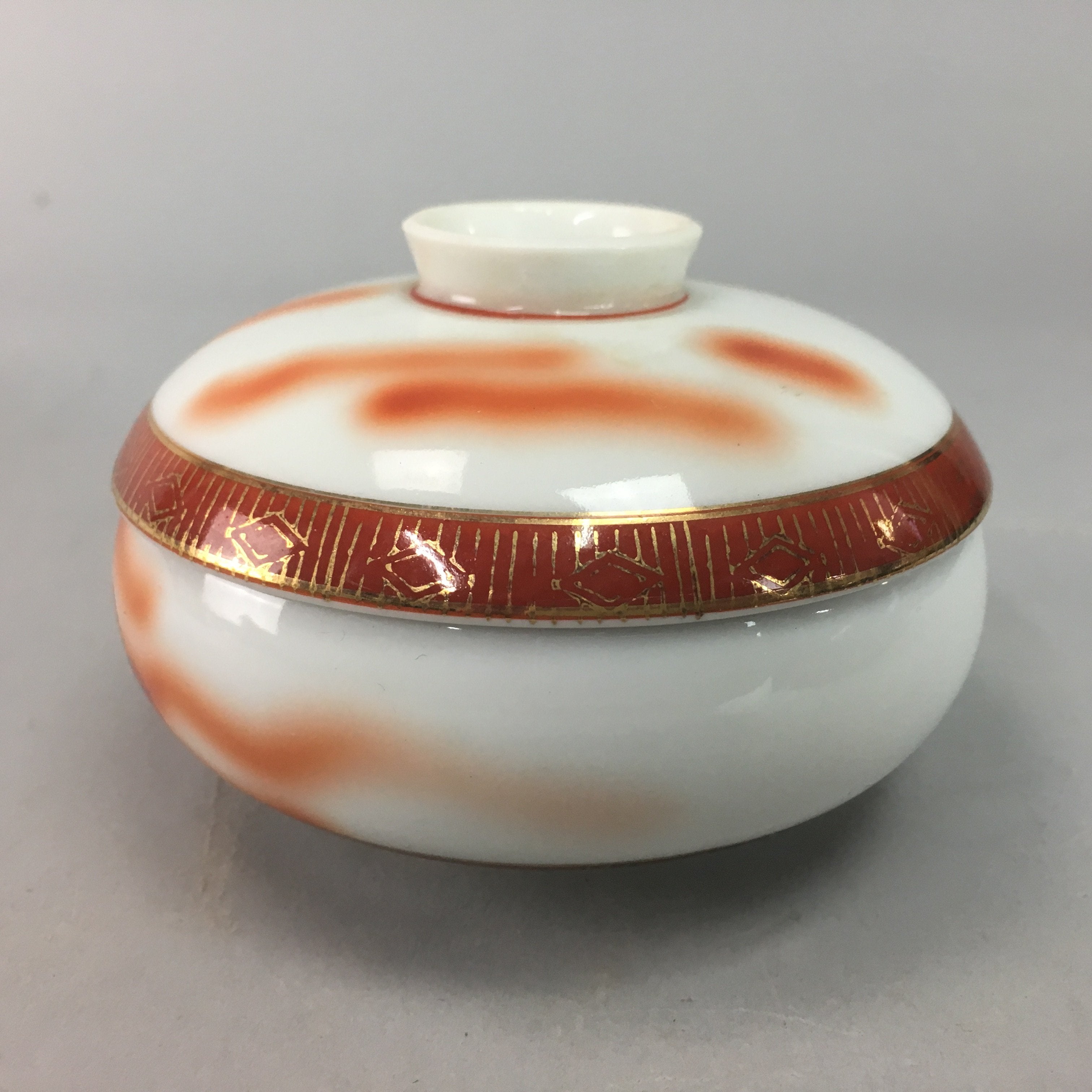 Japanese Porcelain Lidded Bowl Vtg Kobachi Red Crane Plum Blossom Floral PT245