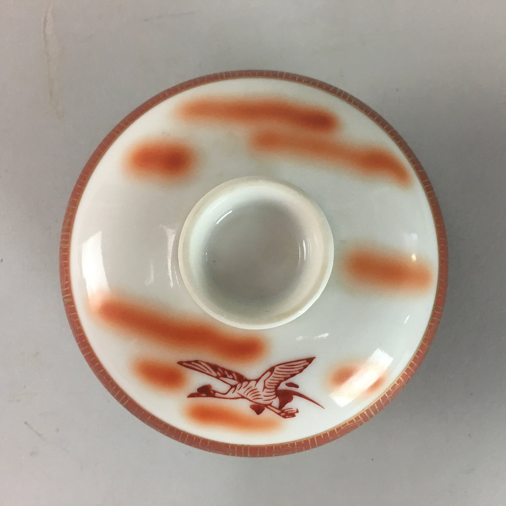 Japanese Porcelain Lidded Bowl Vtg Kobachi Red Crane Plum Blossom Floral PT245