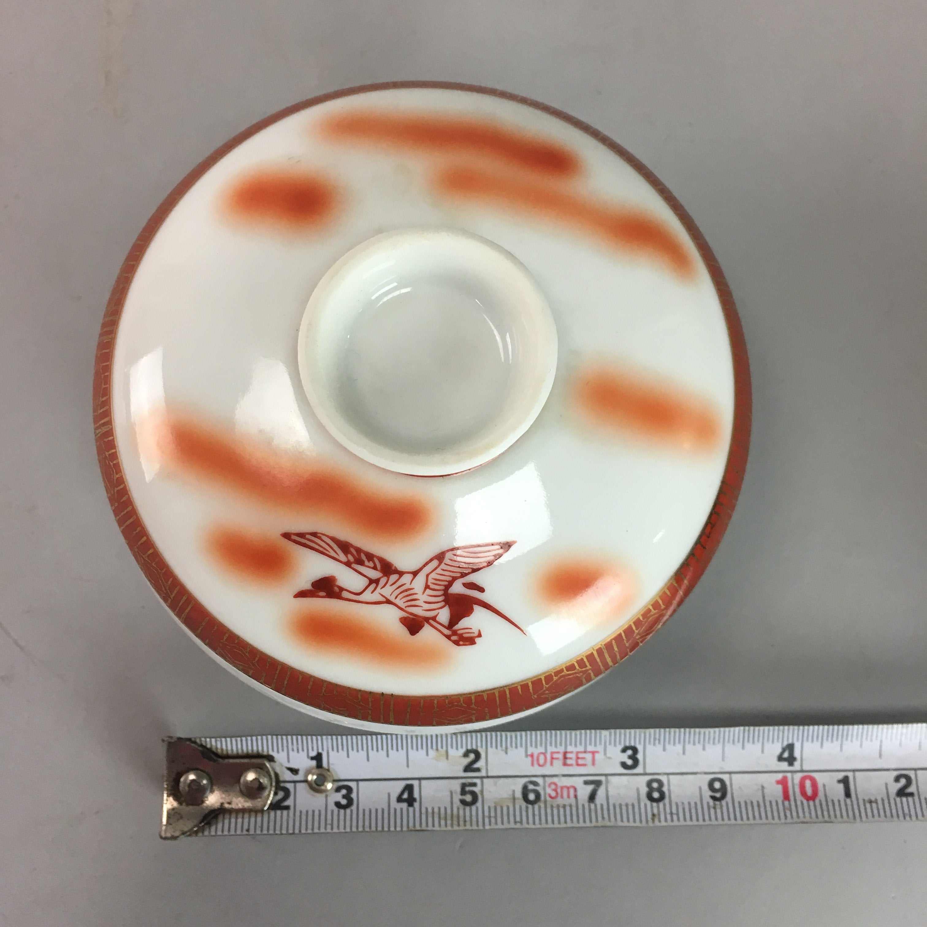 Japanese Porcelain Lidded Bowl Vtg Kobachi Red Crane Plum Blossom Floral PT245