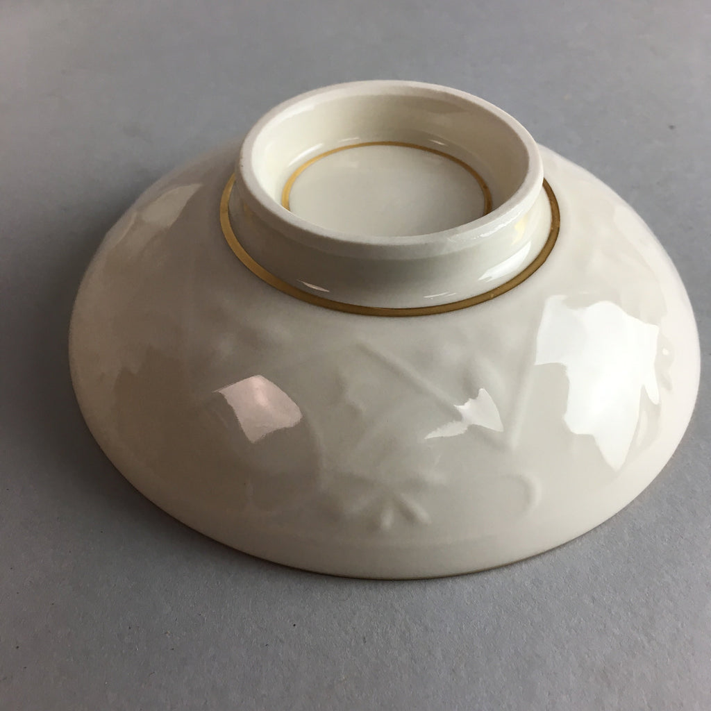 Japanese Porcelain Lidded Bowl Vtg Mino ware Gold-Painted White Red QT16