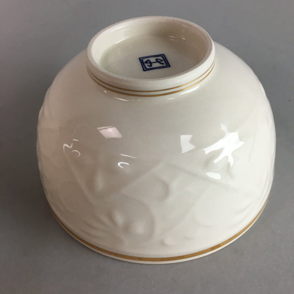 Japanese Porcelain Lidded Bowl Vtg Mino ware Gold-Painted White Red QT16