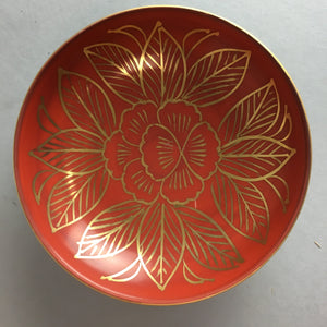Japanese Porcelain Lidded Bowl Vtg Mino ware Gold-Painted White Red QT16