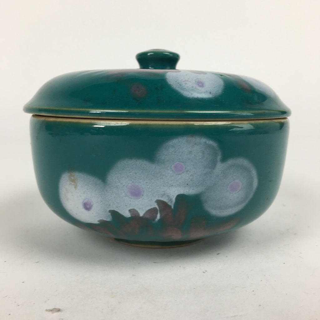 Japanese Porcelain Lidded Pot Vtg Green Color Bowl White Flower PP880