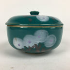 Japanese Porcelain Lidded Pot Vtg Green Color Bowl White Flower PP880