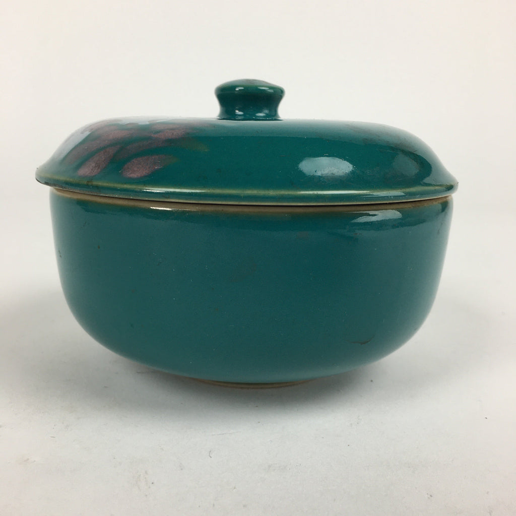 Japanese Porcelain Lidded Pot Vtg Green Color Bowl White Flower PP880